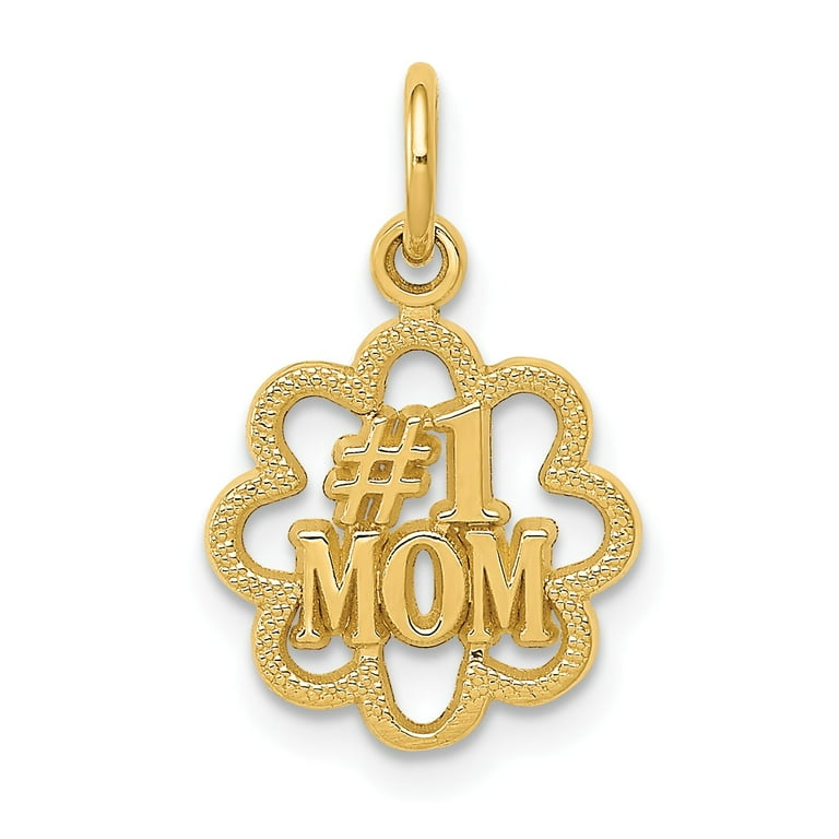 14K Yellow Gold #1 Mom Charm Mother Love Pendant