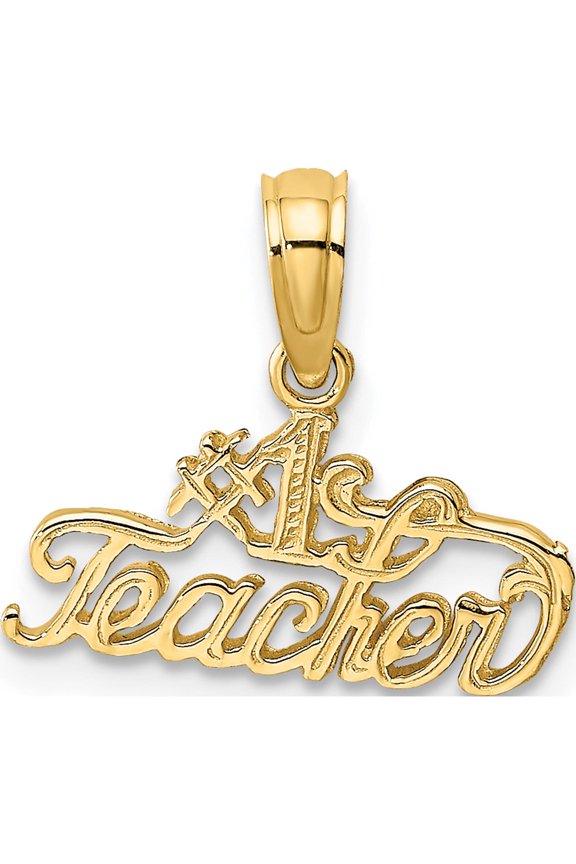 14K Yellow Gold #1 Teacher Charm (7.75 X 14.1) Made In United States k2806