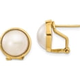 thumbnail image 1 of 14K Yellow Gold 10-11mm White Freshwater Cultured Mabe Pearl Omega Back Earrings (18 X 18) Made In China xmp86, 1 of 5
