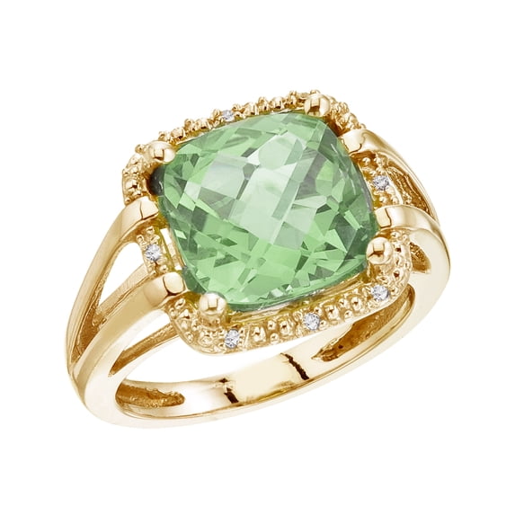 14K Yellow Gold 10 mm Green Amethyst and Diamond Rope Ring
