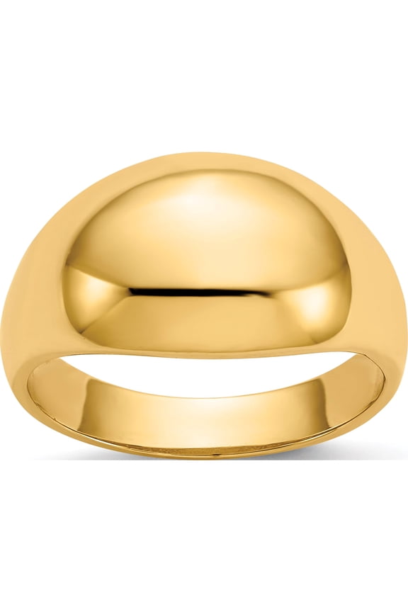 14K Yellow Gold 10mm Domed-Top Tapered Cigar Band Ring (Size 7) Made In Peru k4630