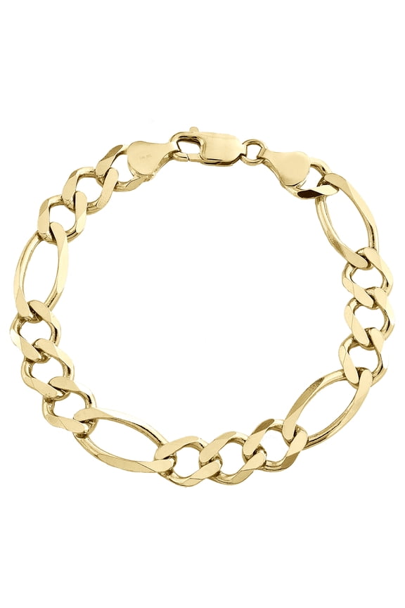 14K Yellow Gold 10mm Solid Plain Figaro Link Bracelet Lobster Clasp 8 Inch
