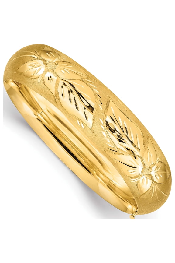 14K Yellow Gold 11/16 Oversize Florentine Engraved 17.00mm Hinged Round Bangle Bracelet