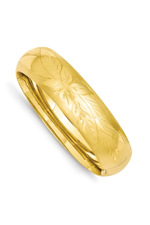 14K Yellow Gold 11/16 Oversize Florentine Engraved Hinged Bangle Bracelet