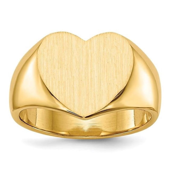 14K Yellow Gold 11.5 x 12.5 mm Closed Back Heart Signet Ring - Size 6