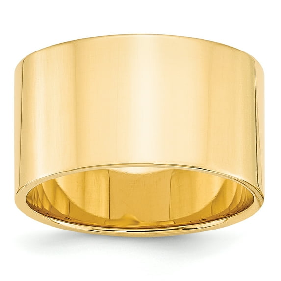 14K Yellow Gold 12mm Light Weight Flat Band Ring Size 7