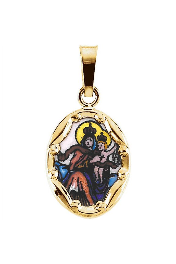 14K Yellow Gold 13x10mm Porcelain Scapular Pendant