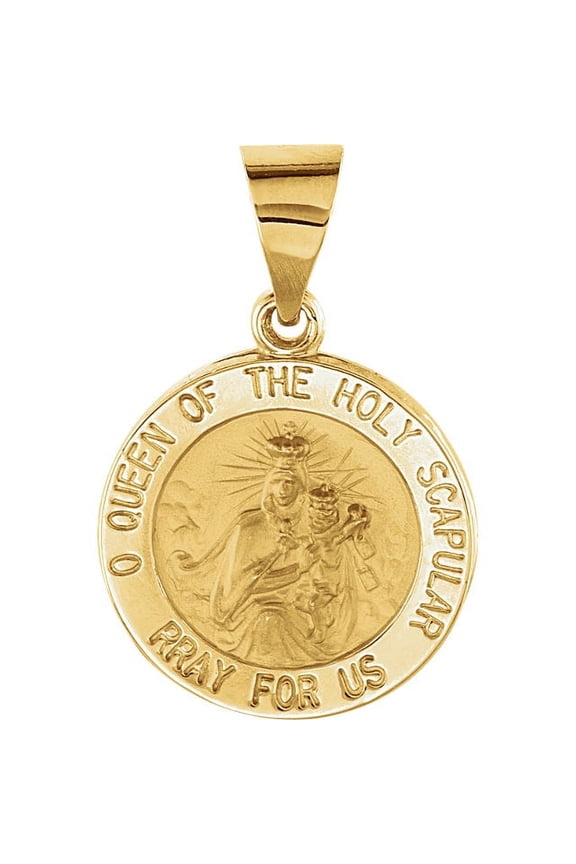 14K Yellow Gold 14.75mm Round Hollow Scapular Medal