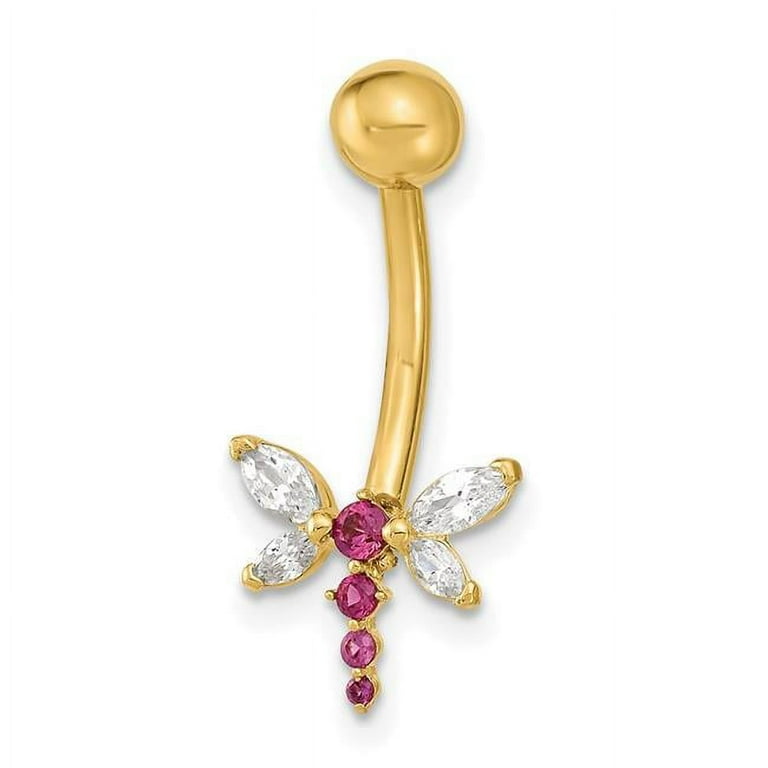 14K Yellow Gold 14 Gauge Dragonfly CZ Belly Navel Ring Body Jewelry 14K Yellow Gold 14 Gauge Dragonfly CZ Belly Navel Ring Body Jewelry