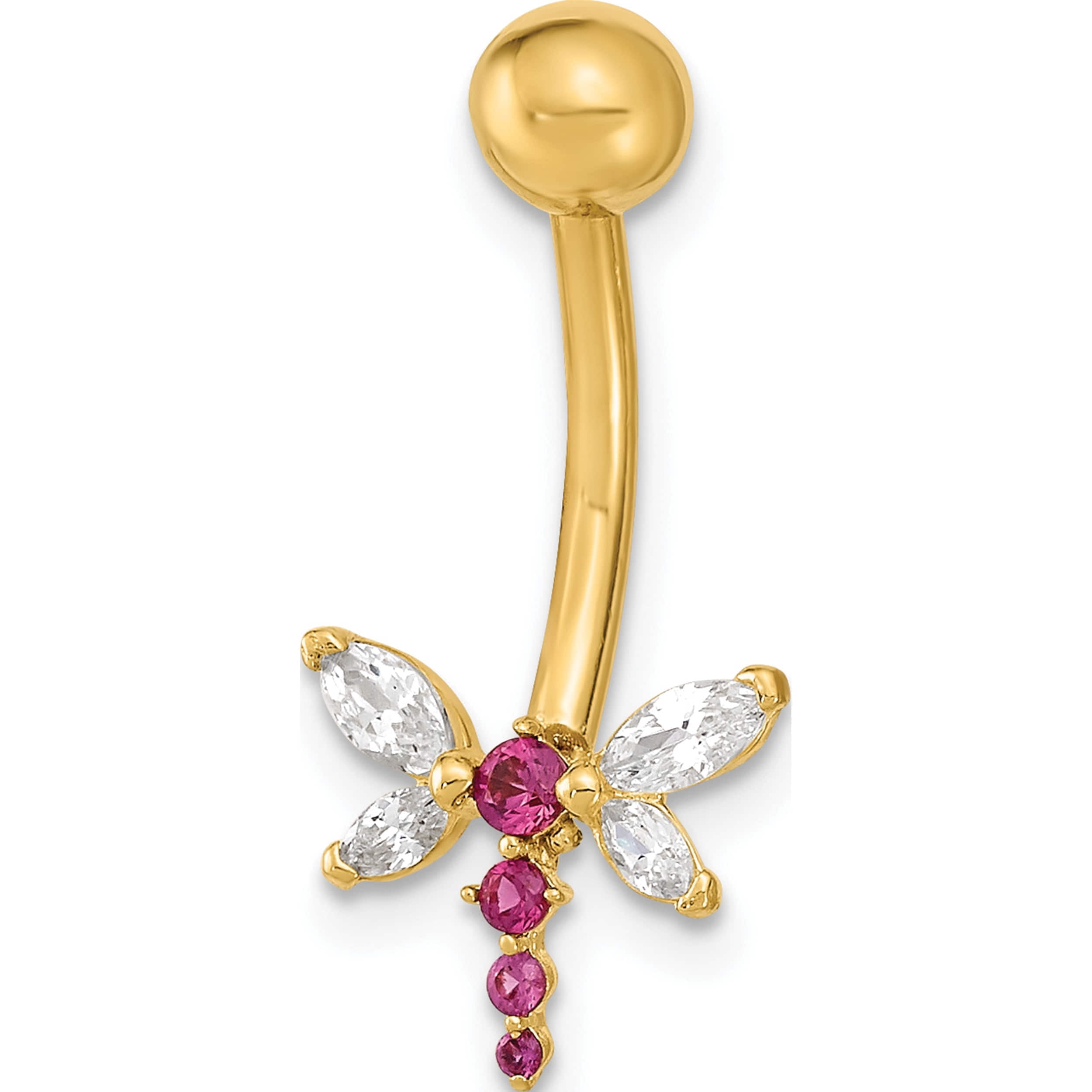 14K Yellow Gold 14 Gauge Dragonfly CZ Belly Navel Ring Body Jewelry 14K Yellow Gold 14 Gauge Dragonfly CZ Belly Navel Ring Body Jewelry