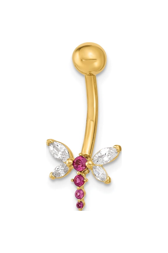 14K Yellow Gold 14 Gauge Dragonfly Cz Belly/Navel Ring Body Jewelry (21.8 X 10.59) Made In Vietnam bd211