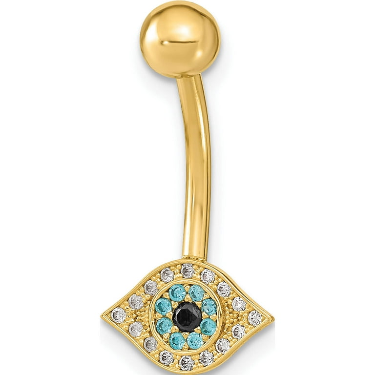 14K Gold 14 Gauge Eye CZ Belly Navel Ring Body Jewelry 14K Gold 14 Gauge Eye CZ Belly Navel Ring Body Jewelry
