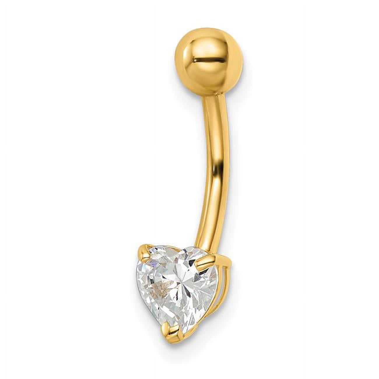 14k Gold 14 Gauge Heart Shaped CZ Belly Ring 14k Gold 14 Gauge Heart Shaped CZ Belly Ring