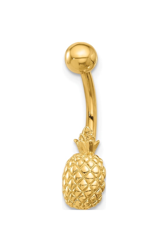 14K Yellow Gold 14 Gauge Polished And Textured Pineapple Navel/Belly Ring(Length 23) - Jbsp