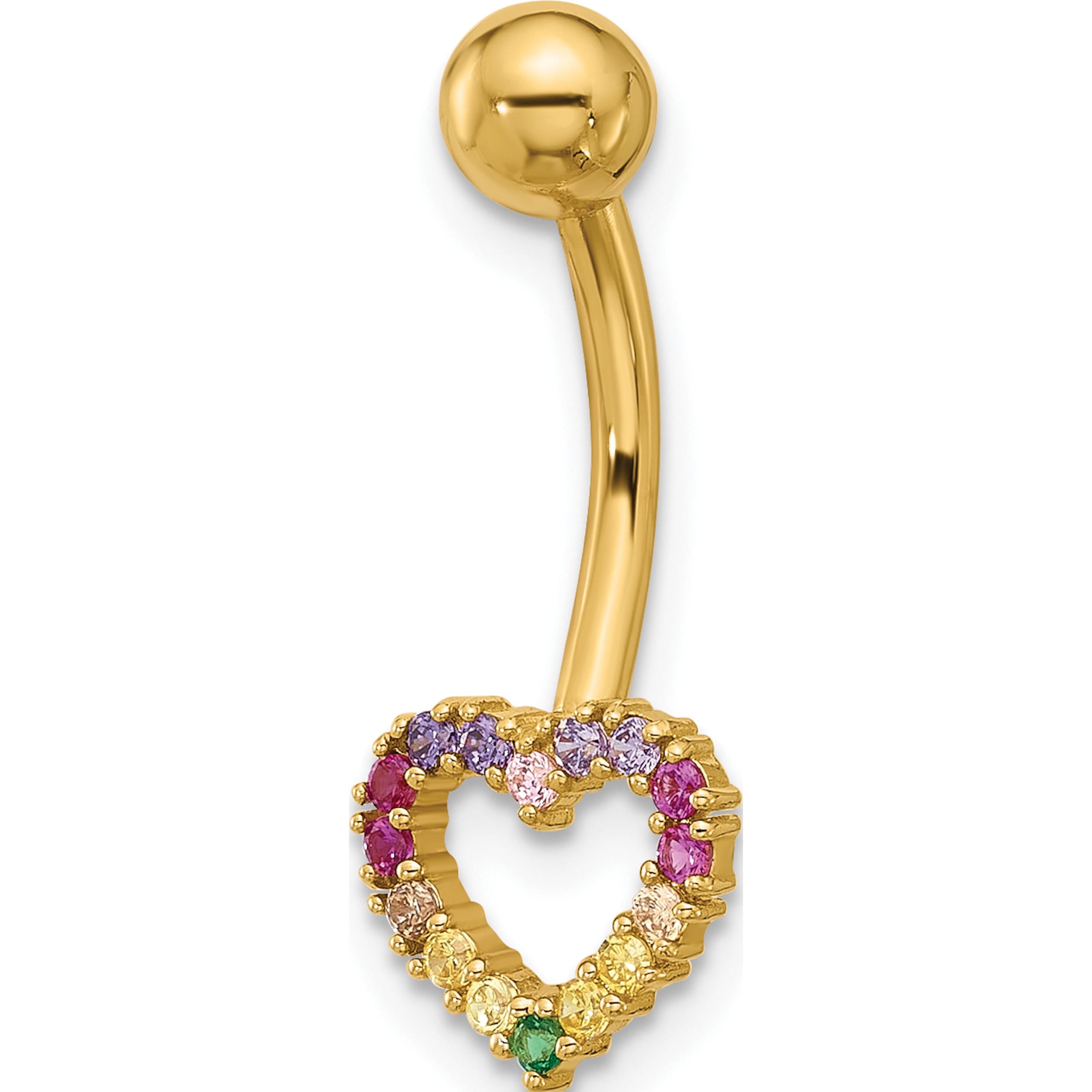 14k Gold 14 Gauge Polished Rainbow CZ Heart Belly / Navel Ring 14k Gold 14 Gauge Polished Rainbow CZ Heart Belly / Navel Ring