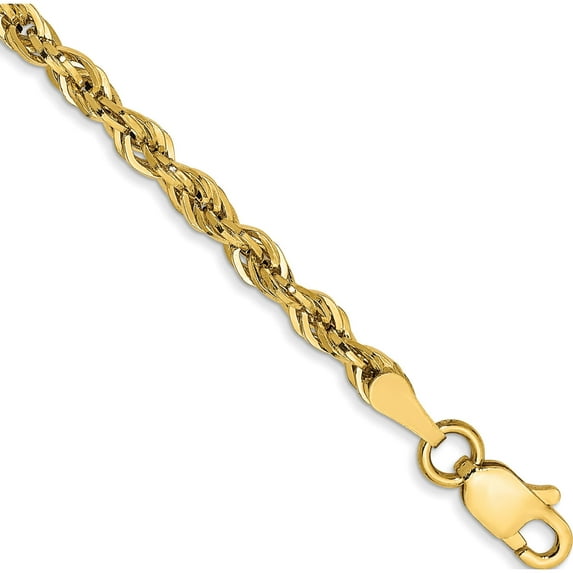 14K Yellow Gold 14Ky 2.8mm Semi-Solid Rope Chain Anklet (9 X 2.8) Made In Peru bc134-9