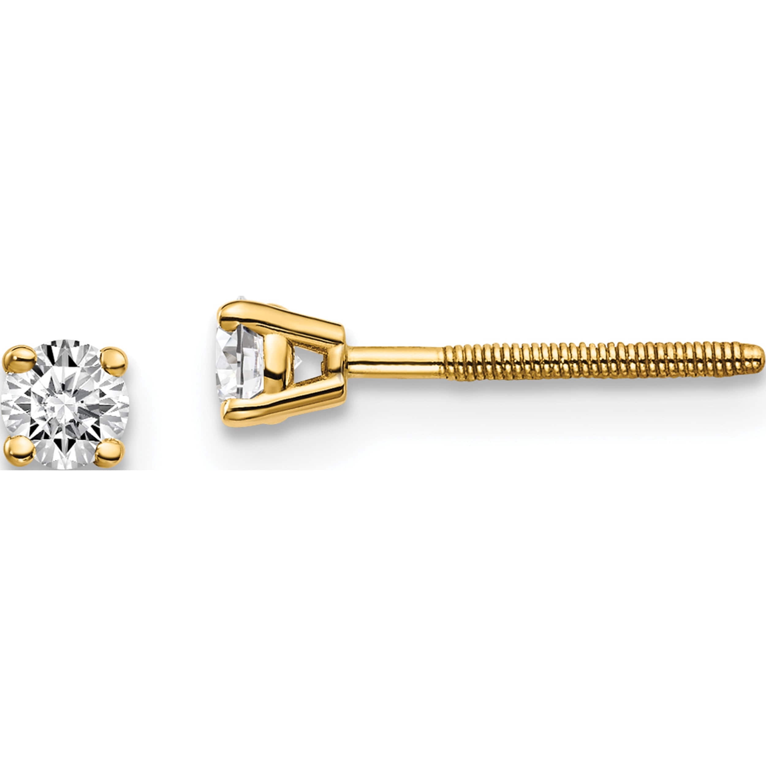 14K Yellow Gold 14Ky .20Ct. Si3 G-I Diamond Stud Thread On/Off Post Earrings (3 X 3) Made In United States st3-20