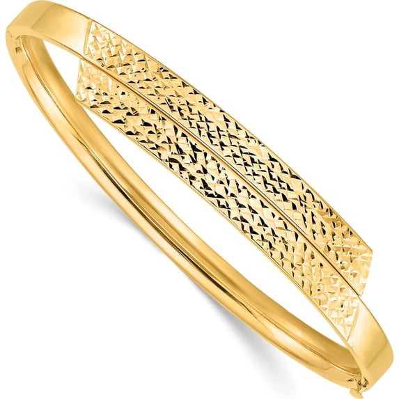 14K Yellow Gold 14Ky 3/16 Polished & Diamond-Cut Overlap Hinged Bangle (7 X 10) Made In United States db722