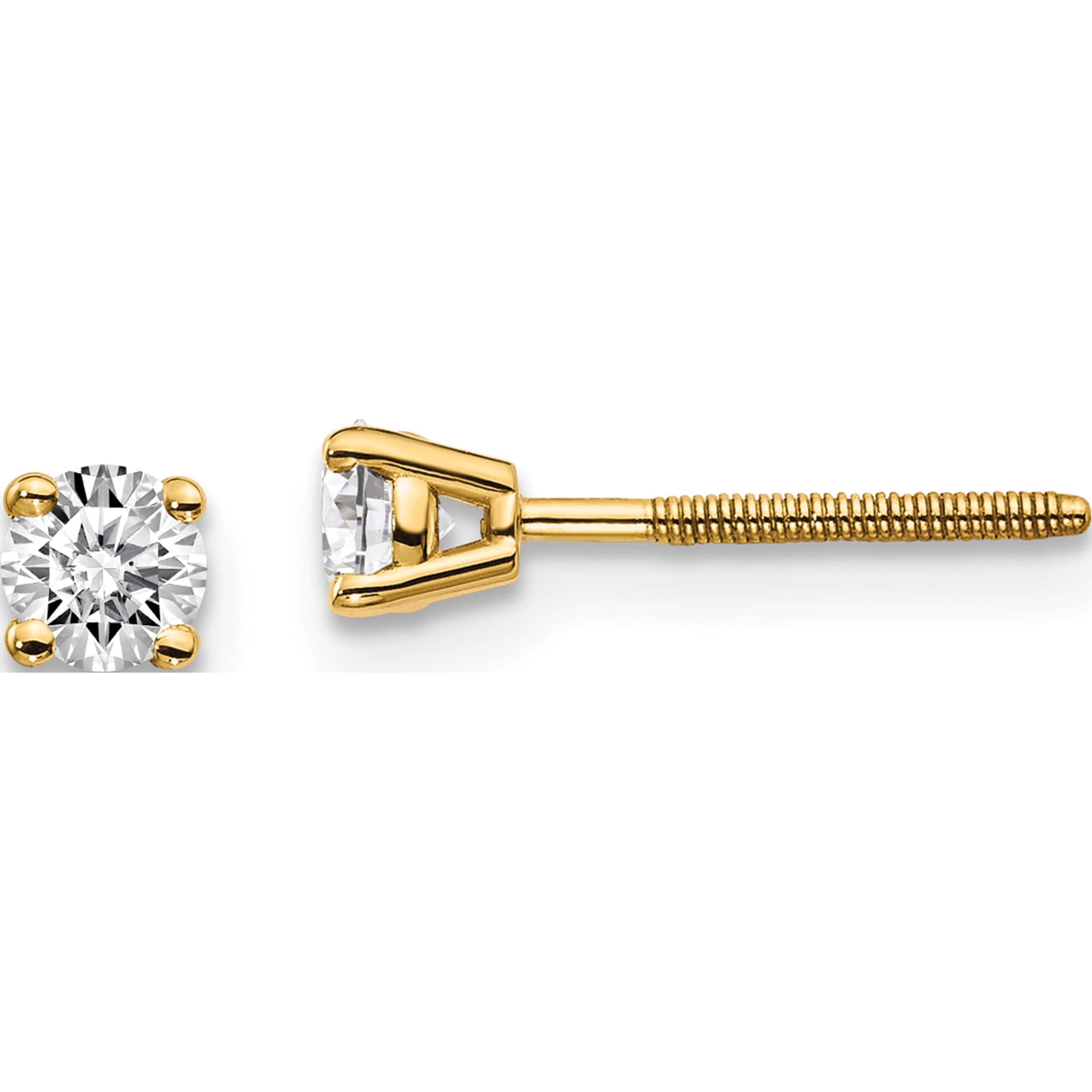 14K Yellow Gold 14Ky .30Ct. Si3 G-I Diamond Stud Thread On/Off Post Earrings (3.4 X 3.4) Made In United States st3-30