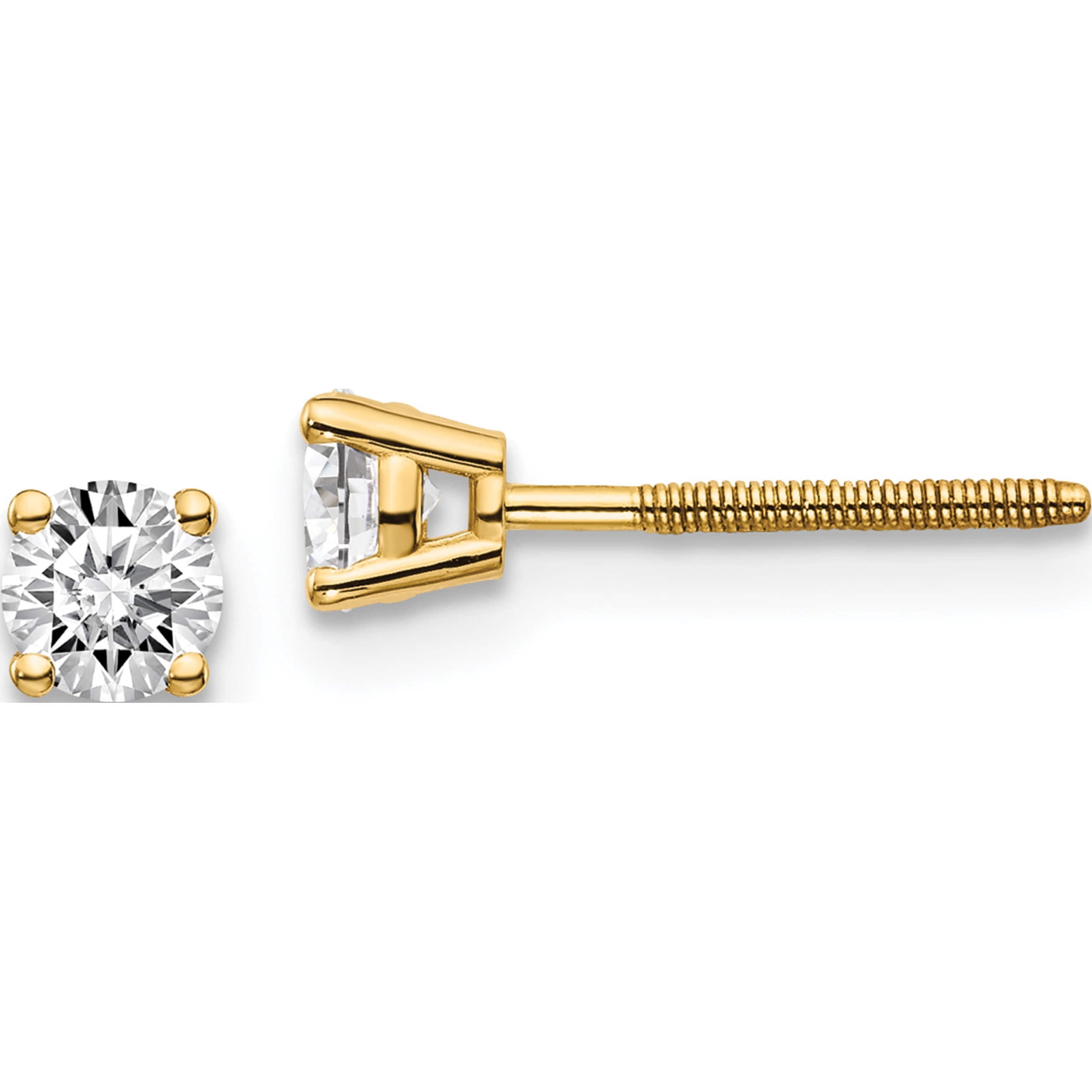 14K Yellow Gold 14Ky .40Ct. Si3 G-I Diamond Stud Thread On/Off Post Earrings (3.8 X 3.8) Made In United States st3-40