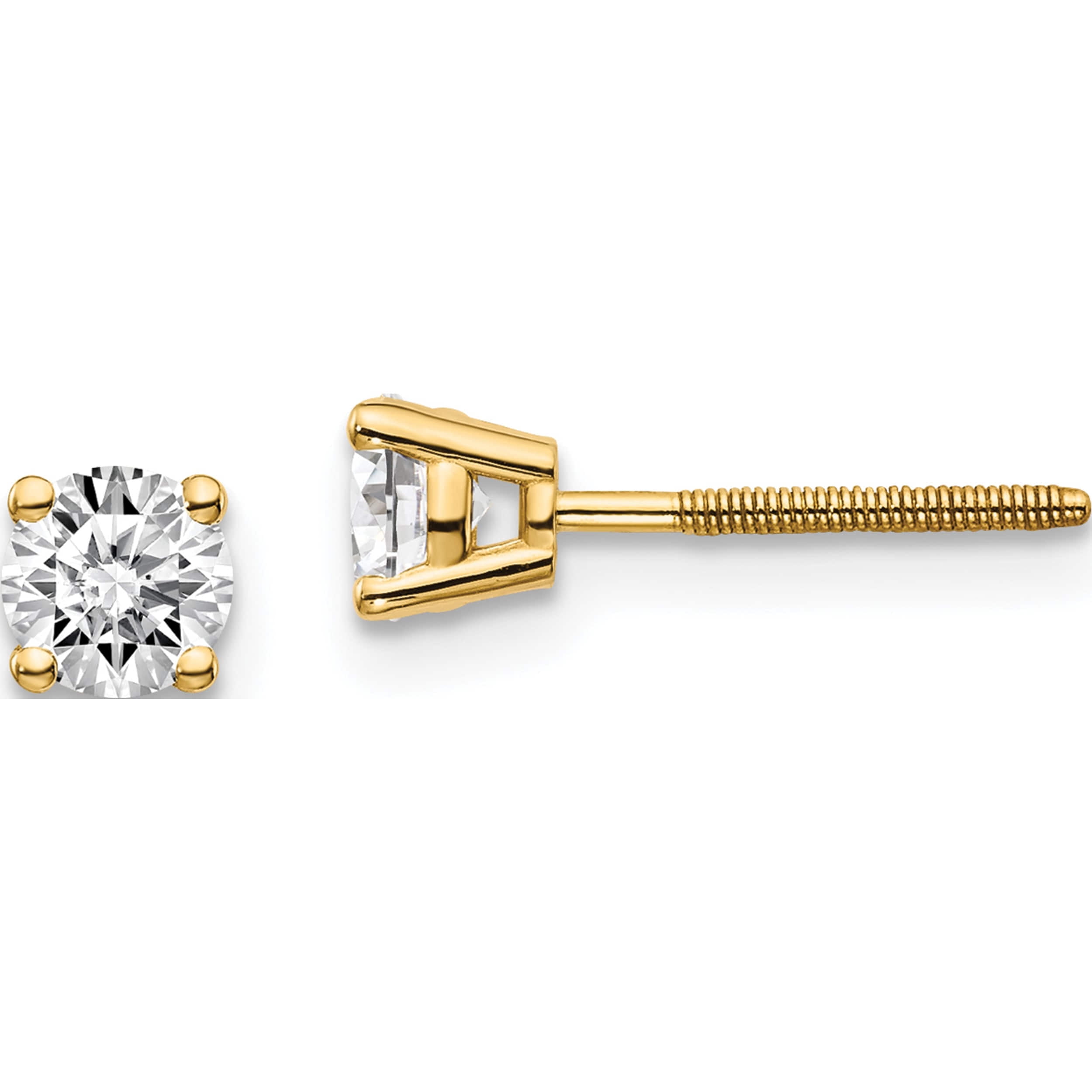 14K Yellow Gold 14Ky .60Ct. Si3 G-I Diamond Stud Thread On/Off Post Earrings (4.3 X 4.3) Made In United States st3-60