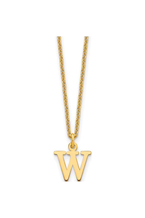 14K Yellow Gold 14Ky Cutout Letter W Initial Necklace(Length 18) - Jbsp
