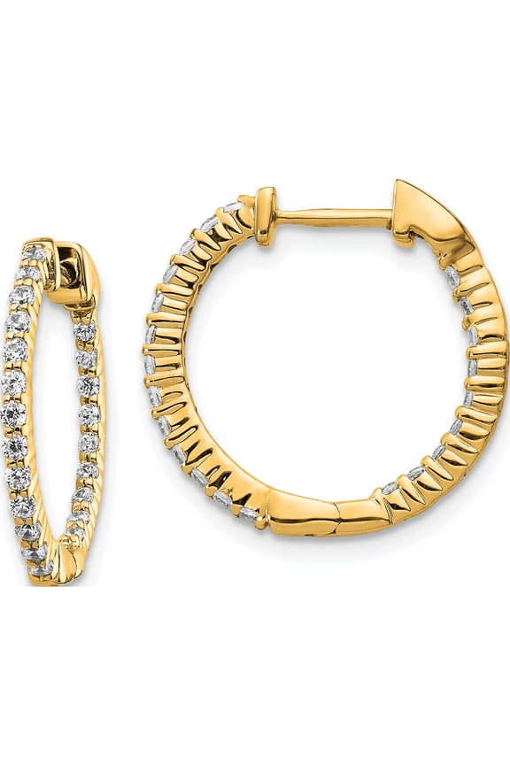 14K Yellow Gold 14Ky Oro Spotlight Lab Grown Dia. Si+, H+, In And Out Hinged Hoop Earring Made India em5430-050-ylg