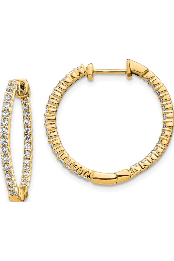 14K Yellow Gold 14Ky Oro Spotlight Lab Grown Dia. Si+, H+, In & Out Hinged Hoop Earrings Made India em5431-062-ylg