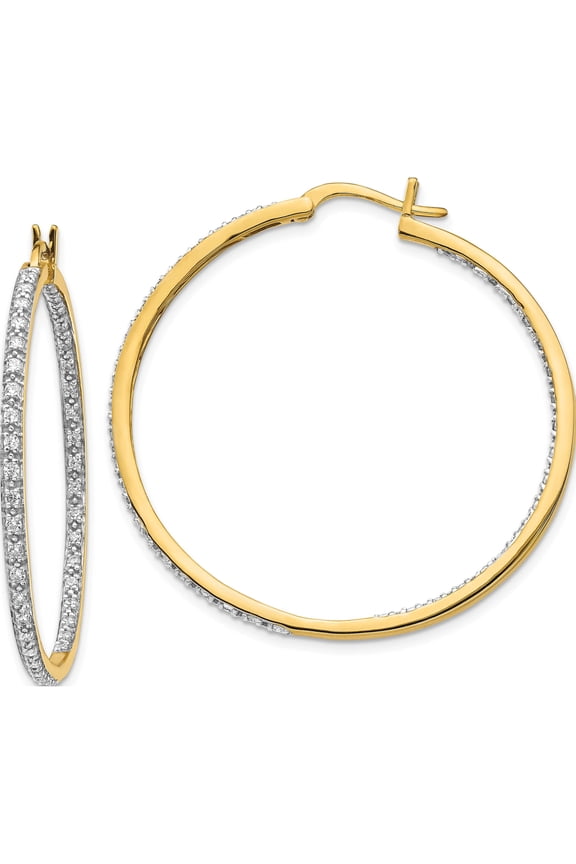 14K Yellow Gold 14Ky Oro Spotlight Lab Grown Dia. Si+, H+, In/Out Hoop Earrings Made In India em5423-088-ylg