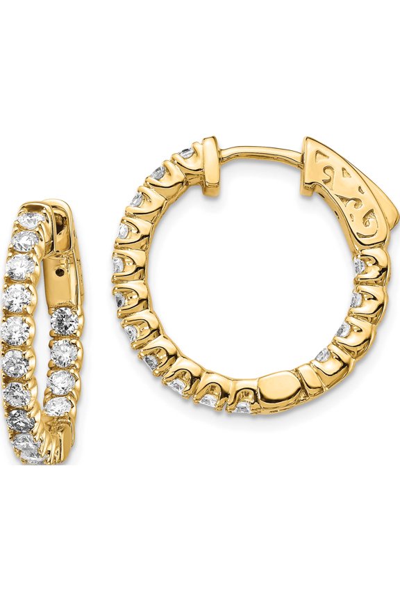 14K Yellow Gold 14Ky Oro Spotlight Lab Grown Dia. Si+, H+, Round Hoop With Safety Clasp Earri Made In United States xe2011lg