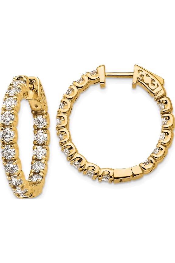 14K Yellow Gold 14Ky Oro Spotlight Lab Grown Dia. Si+, H+, Round Hoop With Safety Clasp Earri Made In United States xe2016lg