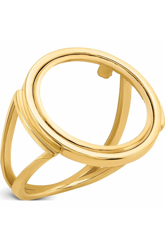14K Yellow Gold 14Ky Polished 16.5mm Prong Coin Bezel Ring (Size 7) Made In United States -Jewelry By Sweet Pea