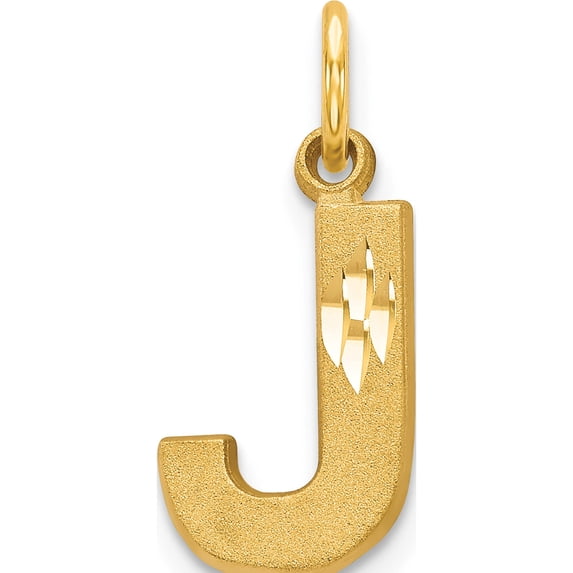 14K Yellow Gold 14Ky Satin Diamond-Cut Letter J Initial Charm Made In United States c566j