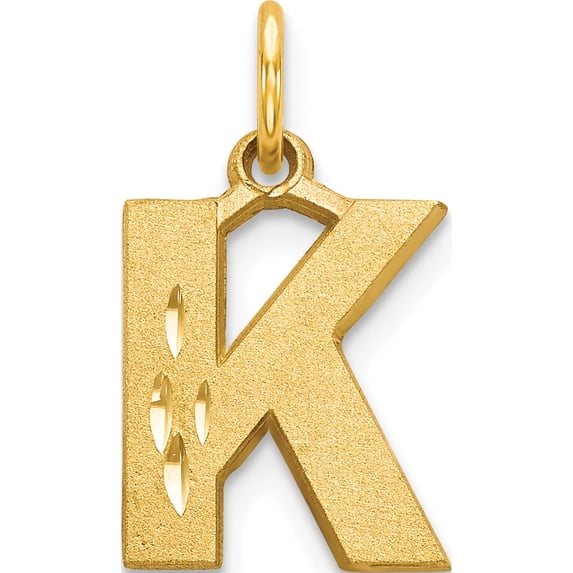 14K Yellow Gold 14Ky Satin Diamond-Cut Letter K Initial Charm Made In United States c566k