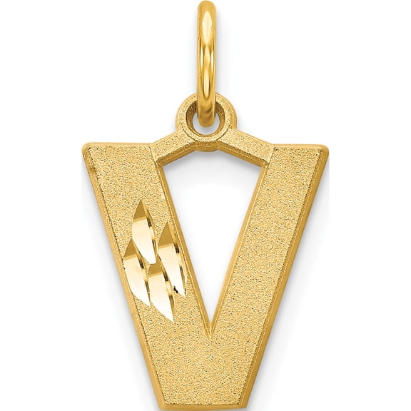 Jewelry by Sweet Pea 14K Yellow Gold 14KY Satin Diamond-cut Letter V Initial Charm