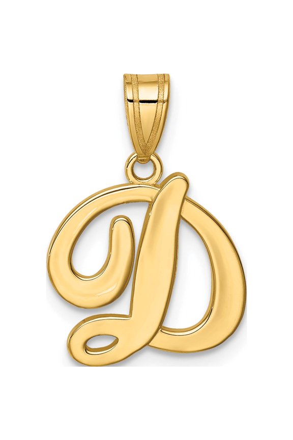 14K Yellow Gold 14Ky Script Letter D Initial Pendant (14.95 X 13.11) Made In United States yc993d