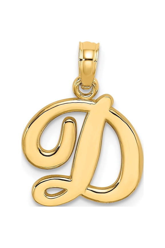 14K Yellow Gold 14Ky Script Letter D Initial Pendant (17.08 X 13.2) Made In United States k6422d