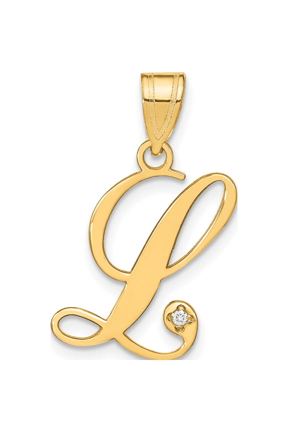 14K Yellow Gold 14Ky Script Letter L Initial Pendant With Diamond (Width 15.15) - Jbsp