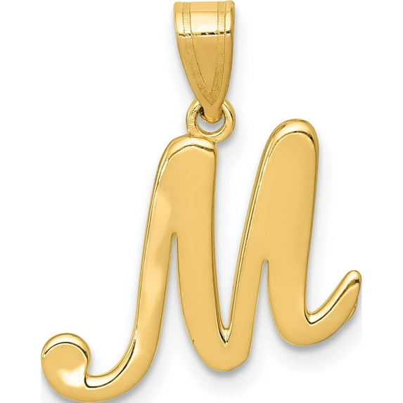 14K Yellow Gold 14Ky Script Letter M Initial Pendant Made In United States yc993m