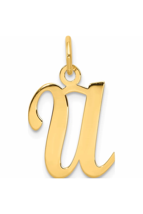 14K Yellow Gold 14KY Script Letter U Initial Charm