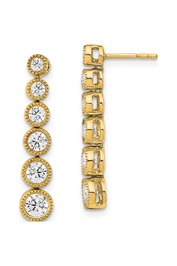 True Origin 14K Yellow Gold 1 carat Lab Grown Diamond VS+ F+ Complete Graduated Dangle Post Earrings