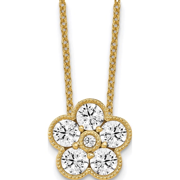14K Yellow Gold 14Ky True Origin Lab Grown Diamond Vs/Si, D E F, Floral Pendant Necklace (18 X 11.38) Made In India pm6345-100-yld
