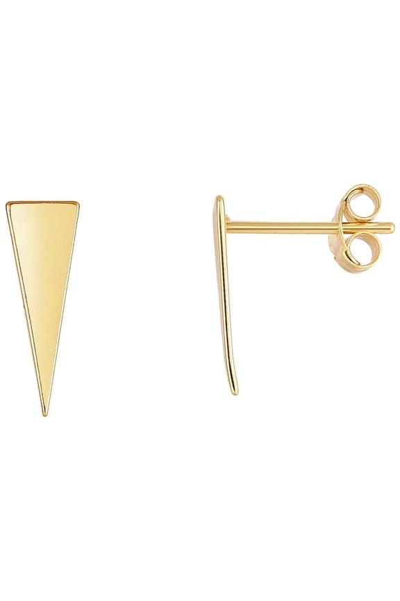 14K Yellow Gold 14x5mm Shiny 3 Point Long Triangle Stud Earrings with Push Back by IcedTime