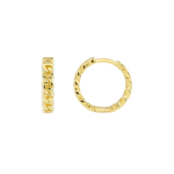 14K Yellow Gold 15mm Curb Pattern Huggie Earrings - Women