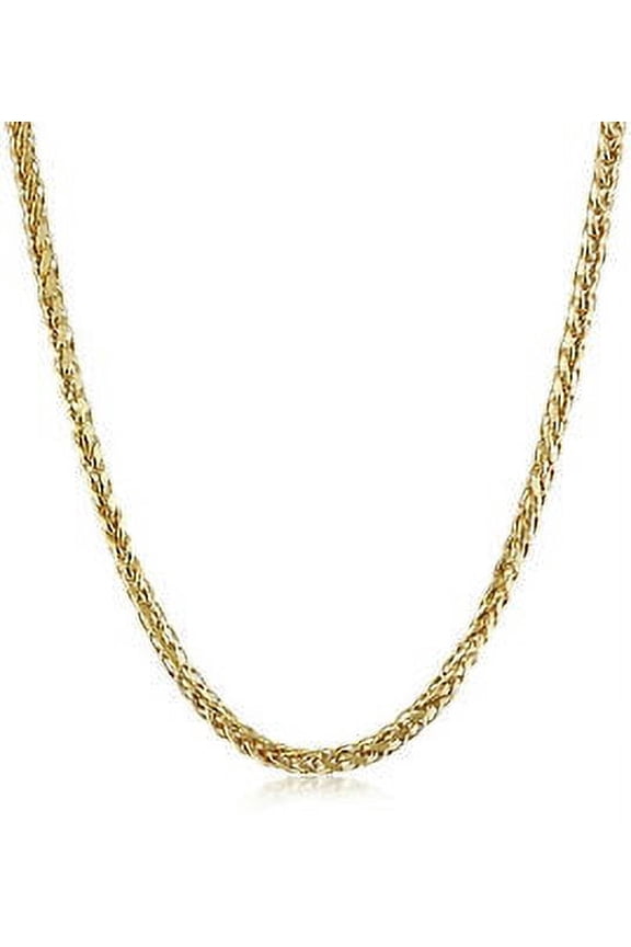 14K Yellow Gold 16in 0.6mm Diamond-Cut Round Wheat Chain