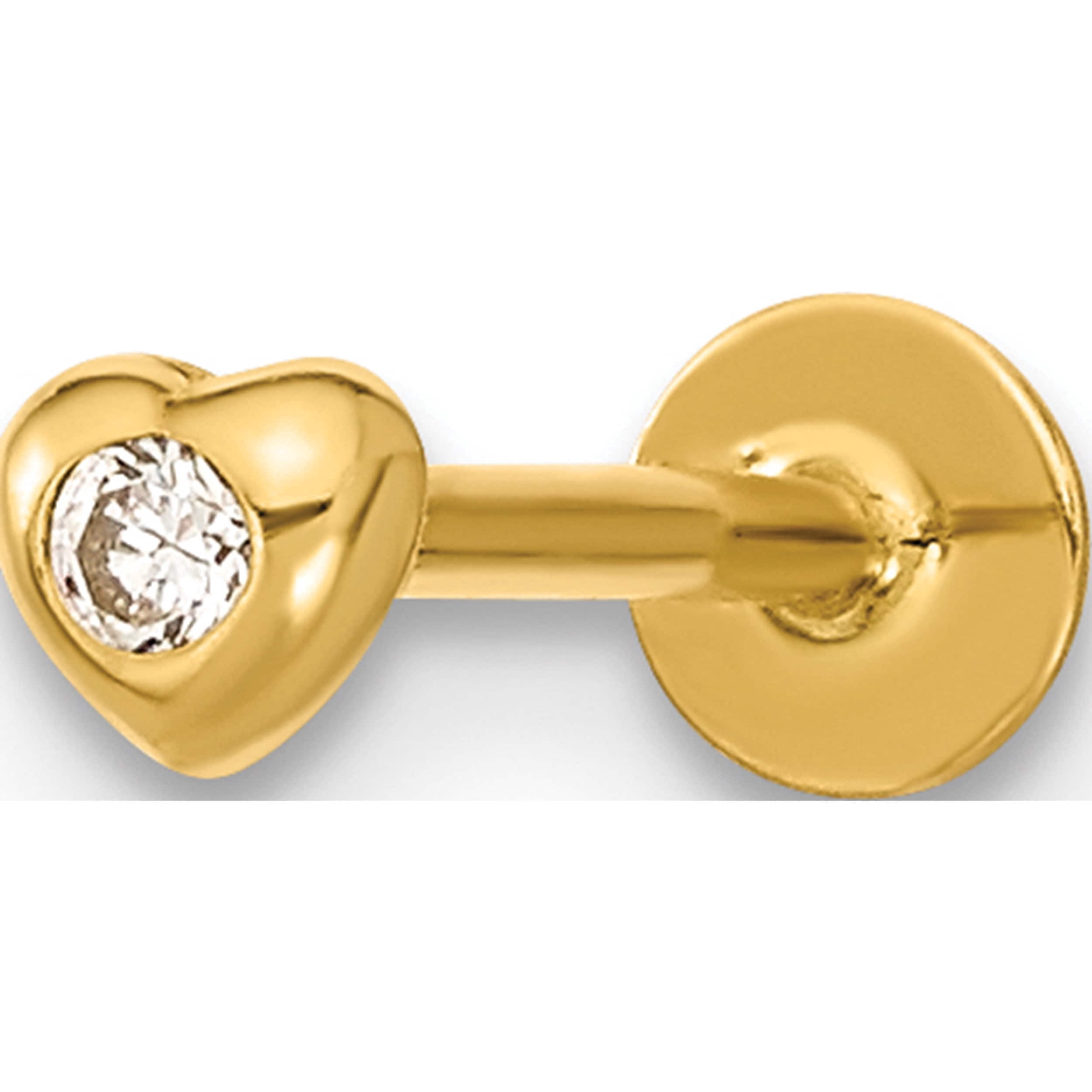 14K Yellow Gold 18 Gauge Cz Heart Labret/Face Body Jewelry (11.92 X 3.81) Made In China bd190