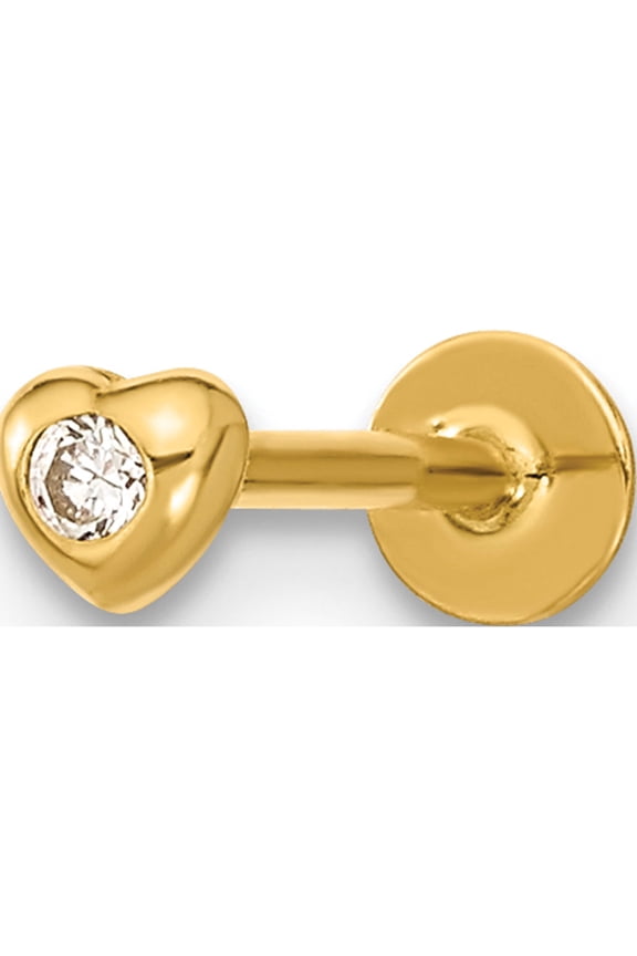 14K Yellow Gold 18 Gauge Cz Heart Labret/Face Body Jewelry (11.92 X 3.81) Made In China bd190