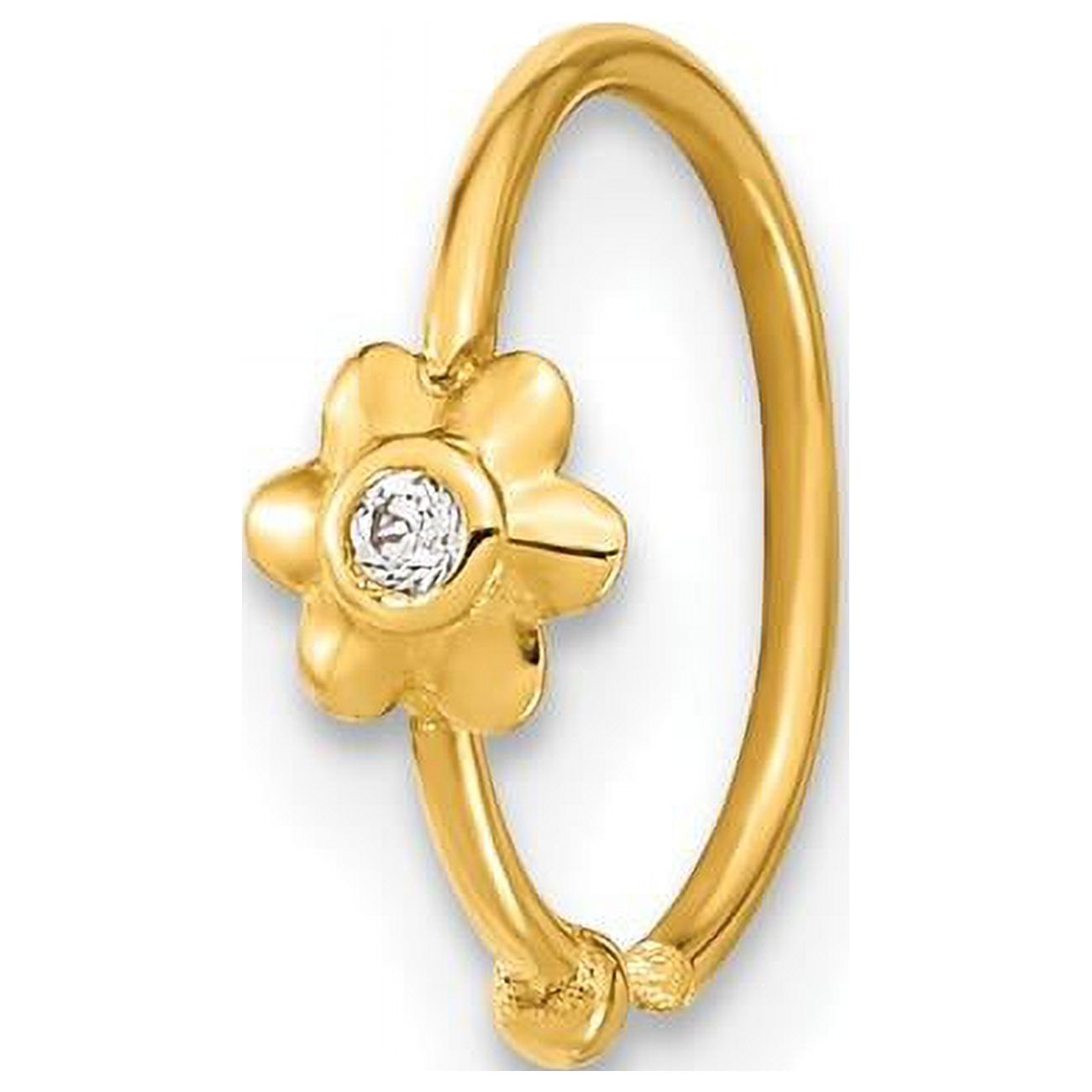 14K Yellow Gold 18 Gauge Hoop with CZ Nose Ring Body Jewelry