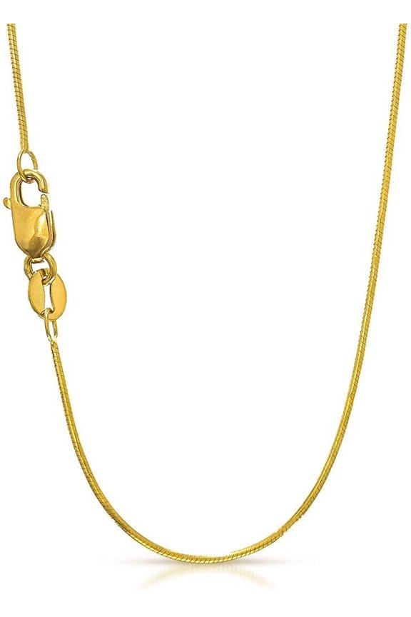 14K Yellow Gold 1mm Octagonal Snake Pendant Chain, FREE Microfiber Cloth, Shiny Link Mens Womens Necklace, Giorgio Bergamo 16