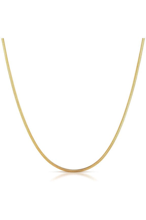 14K Yellow Gold 1mm Round Snake Pendant Chain, FREE Microfiber Cloth, Shiny Link Mens Womens Necklace, Giorgio Bergamo 18